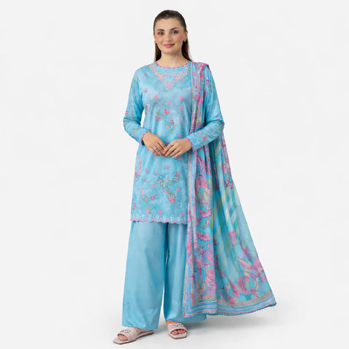 Embroided | Cotton SkyBlue 3-Piece