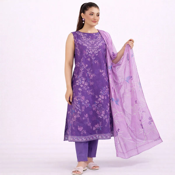Embroided | Purple Cotton 3-Piece