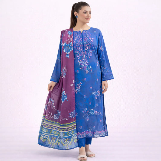 Embroided | Blue Cotton 3-Piece