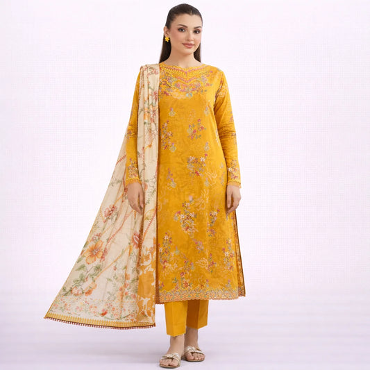 Embroided | Cotton Mustard 3-Piece